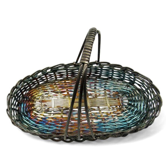 SALT and PEPPER Shaker Bird Set With Woven Metal Basket Holder Vintage - Picture 10 of 11